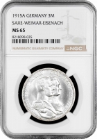 Саксен-Веймар-Ейзенах 3 марки 1915 р. A, NGC MS65, "100 років Великим герцогам"