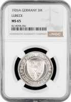 Веймарська Республіка 3 рейхсмарки 1926 р. A, NGC MS65, "700 років статусу вільного міста Любека"