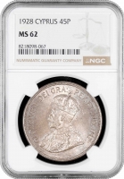 Кіпр 45 піастрів 1928 р., NGC MS62, "50 років англійському Кіпру"