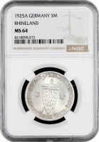 Веймарська Республіка 3 рейхсмарки 1925 р. A, NGC MS64, "Тисячоліття Рейнської області (Рейнланд)"