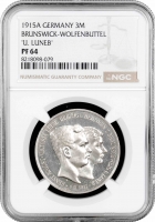 Брауншвейг-Вольфенбюттель 3 марки 1915 р. A, NGC PF64, "Весілля та вступ на престол Ернста Августа"