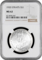Стрейтс Сетлментс 1 долар 1920, NGC MS62, "Король Георг V (1911 - 1935)"