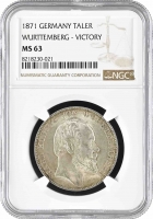 Вюртемберг 1 талер 1871 г., NGC MS63, "Победоносное завершение Франко-прусской войны"