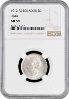 Эквадор 2 десимо 1912 г. FG, NGC AU58, "Маршал Аякучо Антонио Хосе Сукре (1795 - 1830)"