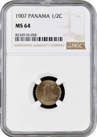 Панама 1/2 сентесимо 1907 г., NGC MS64, "Республика Панама (1904 - 1960)"