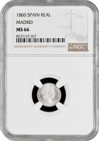 Испания 1 реал 1860 г., NGC MS66 MADRID, "Королева Изабелла II (1847 - 1864)" Top Pop