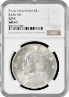Китай - Республика 1 юань (доллар) 1933 г., NGC MS63, "Портрет Сунь Ятсена"