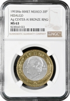 Мексика 20 песо 1993 г. Mo, NGC MS63, "Мигель Идальго (1753 - 1811)"
