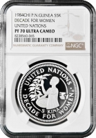 Папуа - Новая Гвинея 5 кина 1984 г., NGC PF70 UC, "ООН - десятилетие женщин"