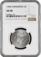 Южная Родезия 2 шиллинга 1944 г., NGC AU58, "Колония Великобритании (1932 - 1955)"
