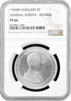 Венгрия 5 пенго 1930 г. BP, NGC PF66 RESTRIKE, "10 лет регенства Адмирала Хорти"