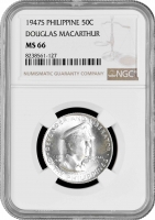 Филиппины 50 сентаво 1947 г. S, NGC MS66, "Генерал Дуглас Макартур"