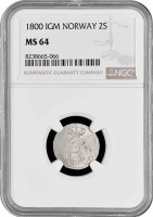 Норвегия 2 скиллинга 1800 г. IGM, NGC MS64, "Король Кристиан VII (1766 - 1808)"