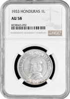 Гондурас 1 лемпира 1933 г., NGC AU58, "Республика Гондурас (1931 - 2019)"