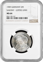 Саксония 2 марки 1909 г., NGC MS64, "500 лет Лейпцигскому университету"