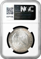 Веймарская Республика 5 рейхсмарок 1930 г. A, NGC MS65+, "Полёт дирижабля "Граф Цеппелин"