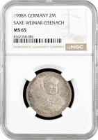 Саксен-Веймар-Эйзенах 2 марки 1908 г. A, NGC MS65, "350 лет Йенскому университету"