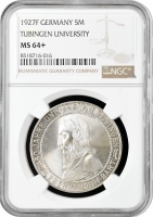 Веймарська Республіка 5 рейхсмарок 1927 р., NGC MS64+, "450 років Тюбінгенському університету"