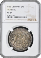 Гамбург 3 марки 1912 р. J, NGC MS64, "Вільне місто Гамбург (1871 - 1918)"