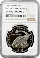 Еритрея 10 доларів 1993 р., NGC PF70 UC, "Бережіть планету Земля - ​​Анкілозавр" Top Pop 1/0