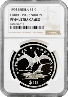 Еритрея 10 доларів 1993 р., NGC PF69 UC, "Бережіть планету Земля - ​​Птеранодон"
