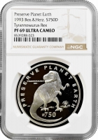 Боснія та Герцеговина 750 динарів 1993 р., NGC PF69 UC, "Тиранозавр Рекс" Top Pop