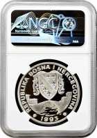 Боснія та Герцеговина 750 динарів 1993 р., NGC PF70 UC, "Зберегти планету Земля - ​​Бронтозавр" Top Pop