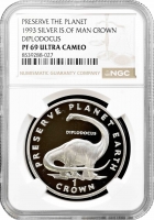 Остров Мэн 1 крона 1993 г., NGC PF69 UC, "Сохраним планету Диплодок" Top Pop