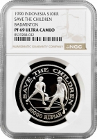 Індонезія 10000 рупій 1990 р., NGC PF69 UC, "Організація "Врятуємо дітей"