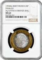 Мексика 20 песо 1994 г. Mo, NGC MS62, "Мигель Идальго (1753 - 1811)"