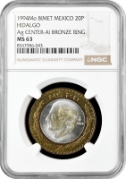 Мексика 20 песо 1994 г. Mo, NGC MS63, "Мигель Идальго (1753 - 1811)"