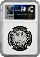 Вюртемберг 3 марки 1916 (1991) г. F, NGC PF68 UC RESTRIKE, "25 лет правлению Вильгельма II" Top Pop