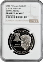 Панама 1 бальбоа 1988 г., NGC PF66 UC, "Джон Кеннеди" (Cu-Ni)
