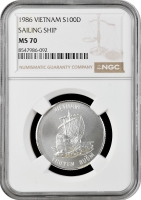 Вьетнам 100 донгов 1986 г., NGC MS70, "Вьетнамская джонка" Top Pop