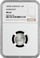 Ганновер 1 грош 1859 г. B, NGC MS64, "Король Георг V (1851 - 1866)"