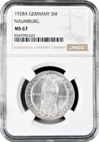 Веймарская Республика 3 рейхсмарки 1928 г. A, NGC MS67, "900 лет Наумбургу"