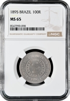 Бразилия 100 рейсов 1895 г., NGC MS65, "Первая Республика (1889 - 1942)" Top Pop 1/0