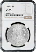 США 1 доллар 1881 г. S, NGC MS65, "Доллар Моргана"