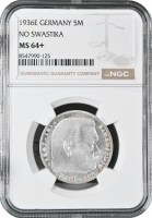 Німеччина 5 рейхсмарок 1936 р. E, NGC MS64+, "Нацистська Німеччина (1933 - 1945)" Top Pop 1/0