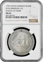 Веймарская Республика Медаль 1932 г., NGC MS63, "Затопление учебного корабля «Ниобе»"