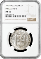 Веймарская Республика 3 рейхсмарки 1928 г., NGC MS66, "1000 лет Динкельсбюлю"