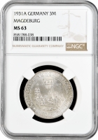 Веймарская Республика 3 рейхсмарки 1931 г. A, NGC MS63, "300-я годовщина разорения Магдебурга"