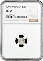 Панама 2 1/2 сентесимо 1904 г., NGC MS65, "Республика Панама (1904 - 1960)"