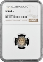 Гватемала 5 сентаво 1964 р., NGC MS67★, "Республіка Гватемала (1949 - 2017)"