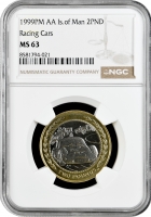 Острів Мен 2 фунти 1999 р., NGC MS63, "Гоночні машини" Bi-Me