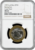 Острів Мен 2 фунти 1997 PM AA, NGC MS62, "Гоночні автомобілі, велика голова" Bi-Me