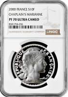Франція 10 франків 2000 р., NGC PF70 UC, "Маріанна /Жуль-Клеман Шаплен/" Top Pop