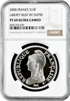 Франція 10 франків 2000 р., NGC PF69 UC, "Свобода /Огюстен Дюпре/"