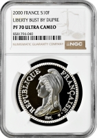 Франція 10 франків 2000 р., NGC PF70 UC, "Свобода /Огюстен Дюпре/" Top Pop