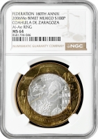 Мексика 100 песо 2006 р., NGC MS64, "180 років Федерації - Коауїла"